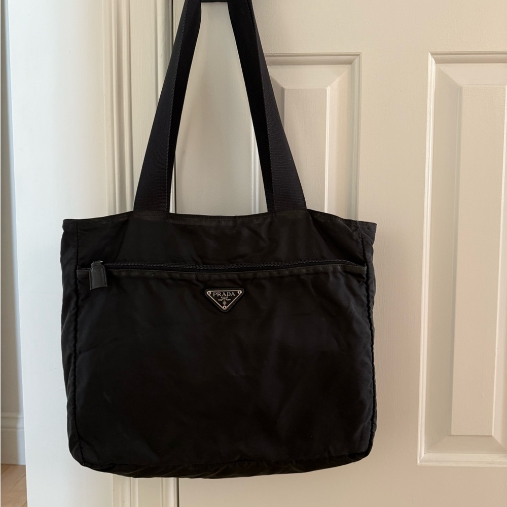 Prada Black Nylon Tote Bag with Long Straps